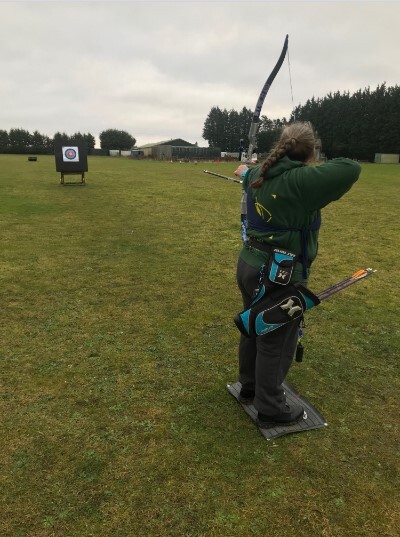 Visually-impaired archer Deb Wright thanks volunteer support for her early return to the range